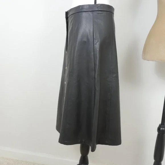Carolina Belle Montreal Black Faux Leather Snap Front A Line SZ 10 Skirt NWT - Picture 7 of 7